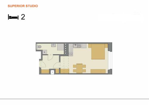 a floor plan of the ground floor of a house at DownTown Suites Belohorska in Prague