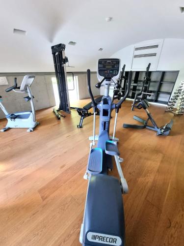 a gym with several exercise bikes in a room at Weinlandzauber An der Lage in Spielfeld