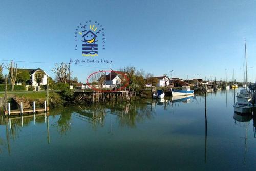 une vue d'une marina avec des bateaux dans l'eau dans l'établissement Ma cabane au bord de l'eau, à La Tremblade