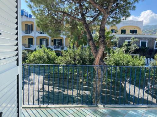 a fence with a tree in front of a building at Casa di Sole Ischia in Ischia