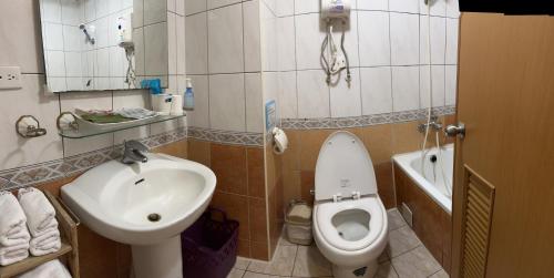 a bathroom with a toilet and a sink at CT Theme Suite in Kaohsiung