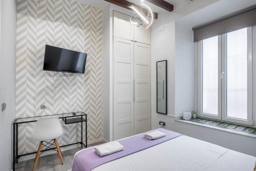 ein Schlafzimmer mit einem Bett und einem TV an der Wand in der Unterkunft La Suite de Rubens in Sevilla