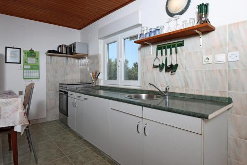 a kitchen with a sink and a counter top at Apartments with parking space Mandre, Pag - 11600 in Kolan