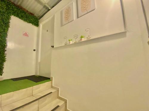 a stairway with green moss on the wall and plants at Lima Mini Aparts Monterrico - Cerca Embajada EEUU in Lima