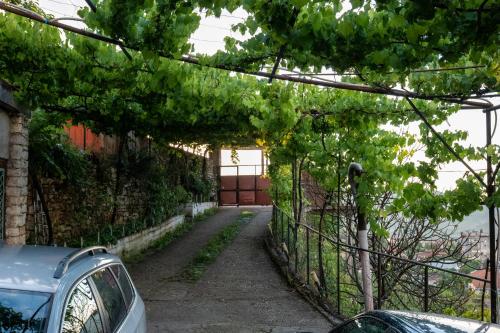 an alley with a fence and a car parked next to it at Panoramic View House in Tepelenë