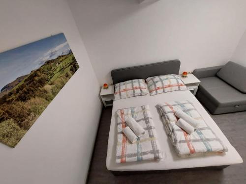 a bedroom with two beds and a couch at Ferienwohnung Heimberger - Appartement 2 in Sölling