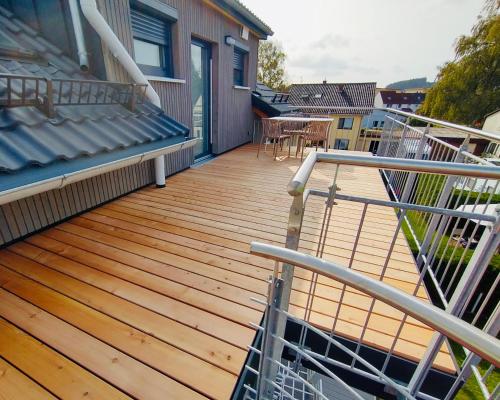 Balkón nebo terasa v ubytování Ferienwohnung Balkonien