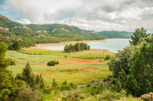 a view of a grassy field and a body of water at Albaga in Sant Jordi