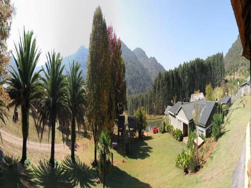 an aerial view of a house with palm trees at Emahlathini Guest Farm in Piet Retief