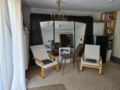 a living room with two chairs and a mirror at Eppstein in Eppstein