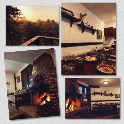 un collage de fotografías de una sala de estar y una chimenea en Къща за гости Ива, 