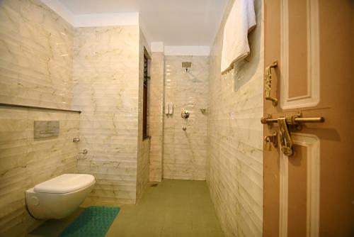 een badkamer met een toilet en een douche bij Friends Apartment Pvt.Ltd in Kathmandu