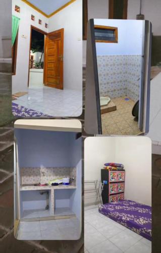 a collage of four pictures of a room at Reza Kost 