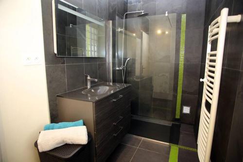 une salle de bain avec un lavabo et une douche dans l'établissement Peaceful City Hideaway in SISTERON, à Sisteron