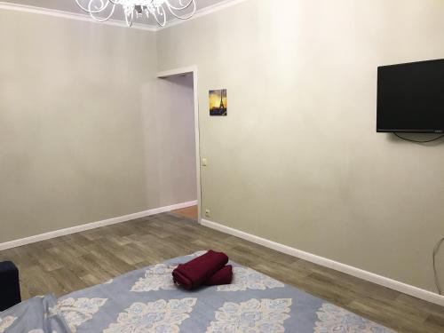 a living room with a bed and a flat screen tv at Asaapart Al-Farabi 131/8 in Almaty