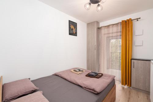 a bedroom with a bed and a window at ApartWro 4th-City Square Railway Station balcony, garage, bicycles in Wrocław