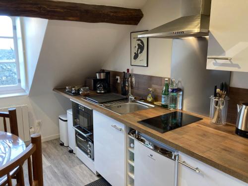 une cuisine avec un évier et un plan de travail dans l'établissement Un séjour royal au calme, à Blois