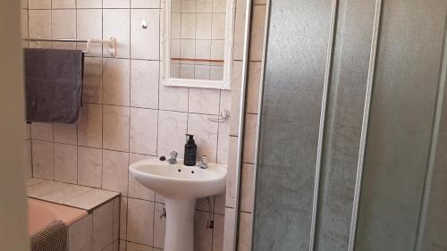 a bathroom with a sink and a shower at President 21 in Bloemhof