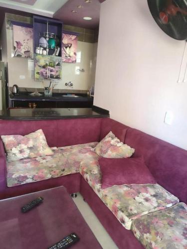 - un salon avec un canapé et une table dans l'établissement شقة بكفر الشيخ, à Disūq