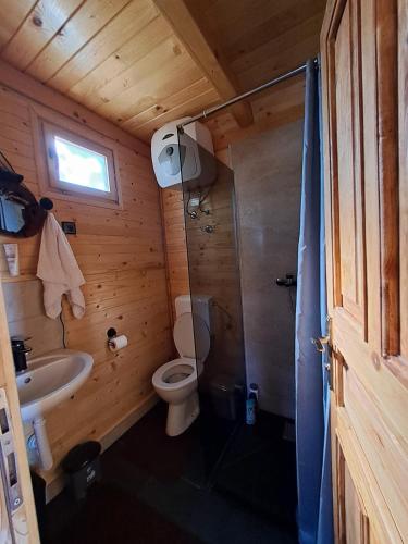 a small bathroom with a toilet and a sink at Koliba La Perla in Banja Luka
