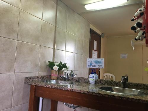 a bathroom with two sinks and a mirror at House 1903 in Ushuaia