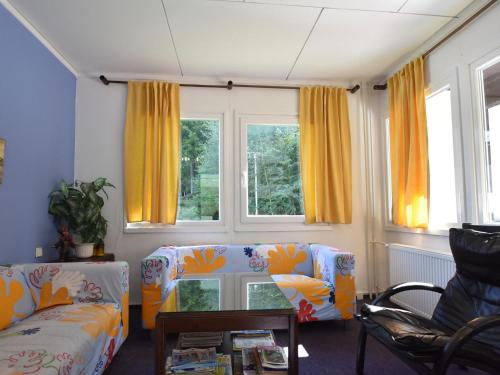 Bílá TřemešnáにあるChalet in Dolní Brusnice near Ski Liftのリビングルーム(ソファ2台、窓2つ付)