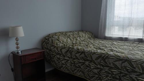 a small bed in a room with a window at Habitaciones en Departamento compartido centro de Viña in Viña del Mar