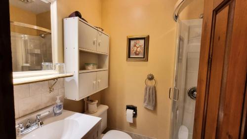 a bathroom with a sink and a toilet at Oceanhillside B&B in Digby