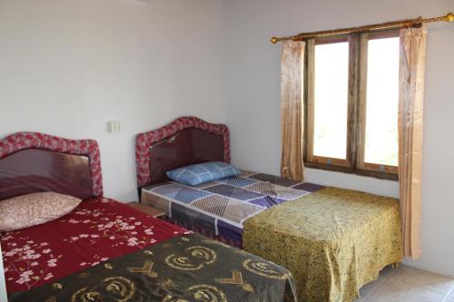 a bedroom with two beds and a window at Feby's Homestay in Ekas