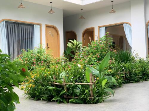 a group of plants in front of a house at Sea House Hotels and Apartments in Vung Tau