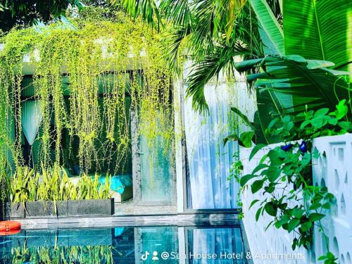 ein Haus mit einem Pool mit Bäumen und Pflanzen in der Unterkunft Sea House Hotels and Apartments in Vũng Tàu