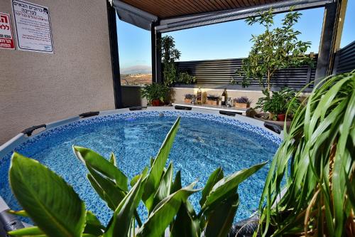 a swimming pool in a backyard with plants at סוויטות רומאנס - סוויטות מהממות לזוגות ומשפחות in Metulla