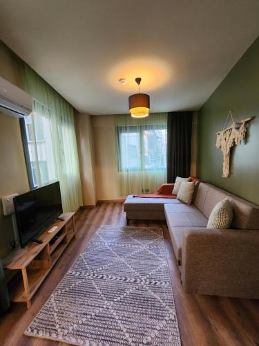 - un salon avec un canapé et une télévision dans l'établissement Karaköy in Karaköy, à Istanbul