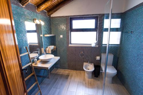 een badkamer met een toilet, een wastafel en een douche bij Villa Casa Velha in Portimão