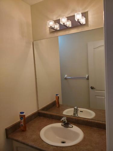 a bathroom with a sink and a mirror at RAESABU GUEST HOUSE in Brampton