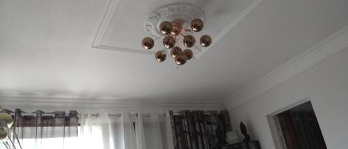 a chandelier hanging from a ceiling in a room at Mon nid d'or JOIGNY FRANCE in Joigny