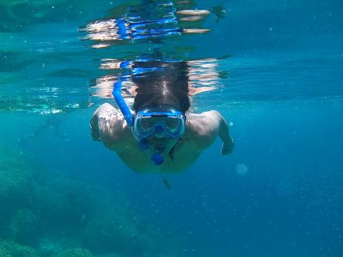 a man in the water wearing a snorkel at Dannu's Homestay Ijen and Bromo Tour in Banyuwangi