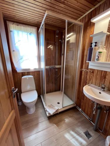 Un baño de Hálsabol Sumarhús- with hot tube