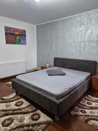 um quarto com uma cama grande num quarto em GARSONIERA ÎN REGIM HOTELIER em Târgu Jiu
