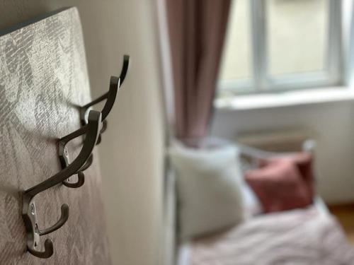 a pair of hooks on a wall with a window at Graz City Centre Apartment in Graz