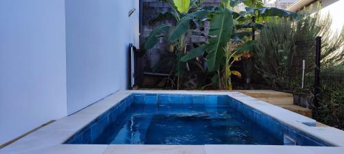 een zwembad in de achtertuin van een huis bij Les cerises créoles in Saint-Joseph