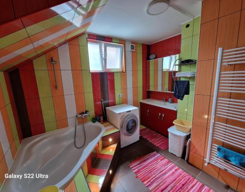 圖茲拉的住宿－Apartman PanoramaTz，色彩缤纷的浴室设有浴缸和洗衣机。