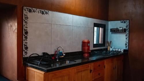 a kitchen with a sink and a counter top at Famiglia da Serra in Delfinópolis