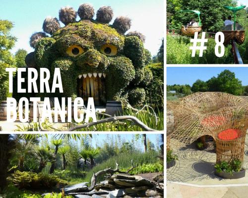 a collage of photos of a park with a plant structure at Jolie m'Home, Le Puy du Fou, 15 pers, 7 ch, 5 sde, 5 wc in Mauléon