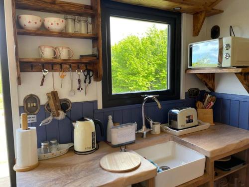 Kitchen o kitchenette sa Pembrokeshire Shepherd hut with hottub