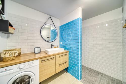 ein Badezimmer mit einem Waschbecken und einer Waschmaschine in der Unterkunft Kaz d Heva in Saint-Pierre