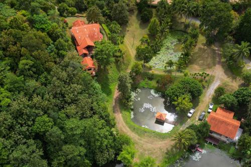 an aerial view of a house with a pond at NUYU Khaoyai in Pong Talong