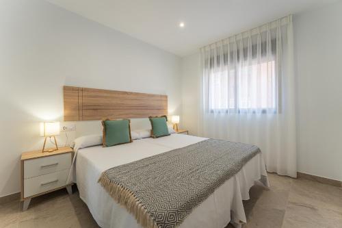 a bedroom with a large bed and a window at CMDreams Platinium- Apartamentos turísticos en el centro de Mérida in Merida