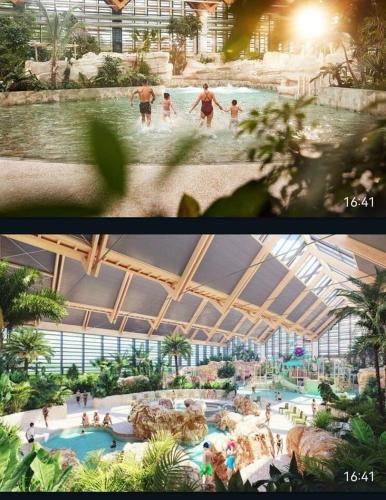 - deux photos d'une piscine dans un complexe dans l'établissement La Bergerie, à Allons