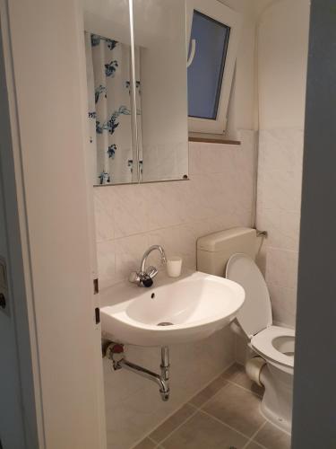a bathroom with a sink and a toilet at Eine schöne Wohnung im Herzen von Bremerhaven in Bremerhaven